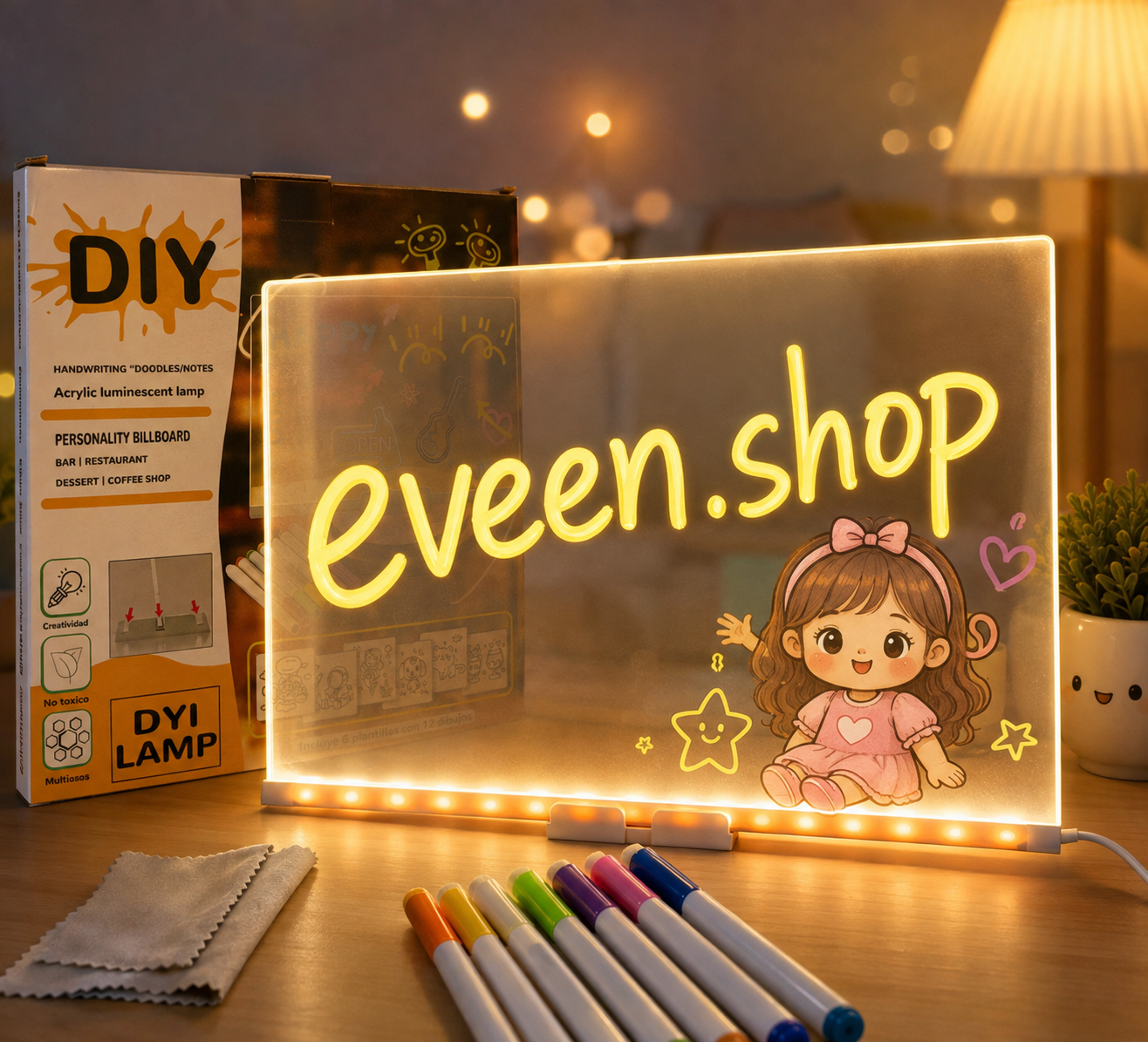 Acrylic LED Board With Colorful Night Light & 7 Neon Pens